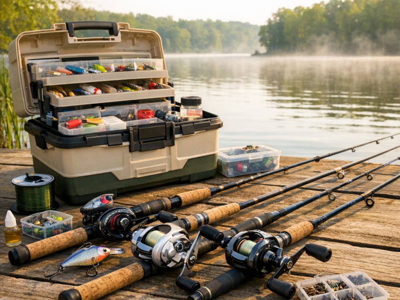 Fishing gear and boat preparation for spring season on Illinois lake